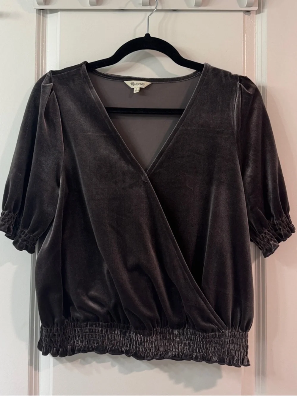Madewell Charcoal Velvet Wrap Blouse